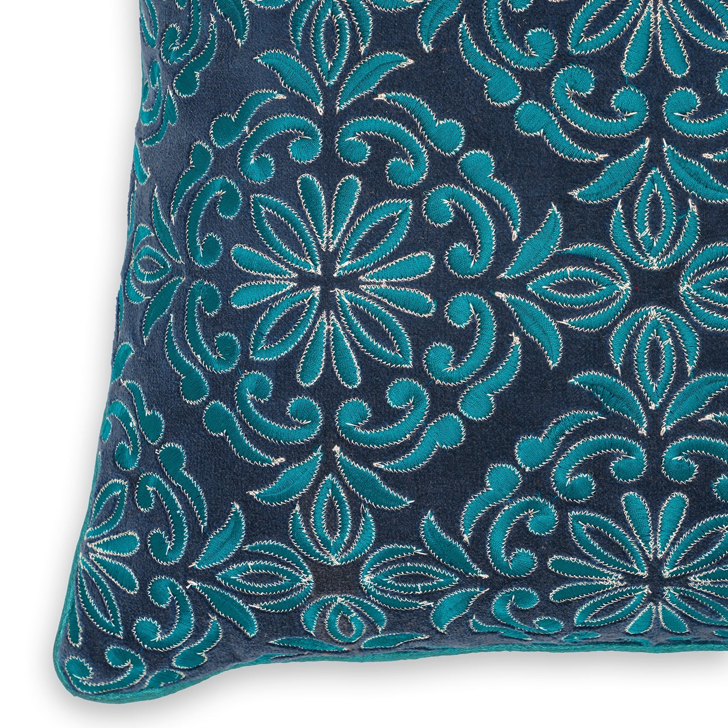 Blue Embroidered Cushion Cover