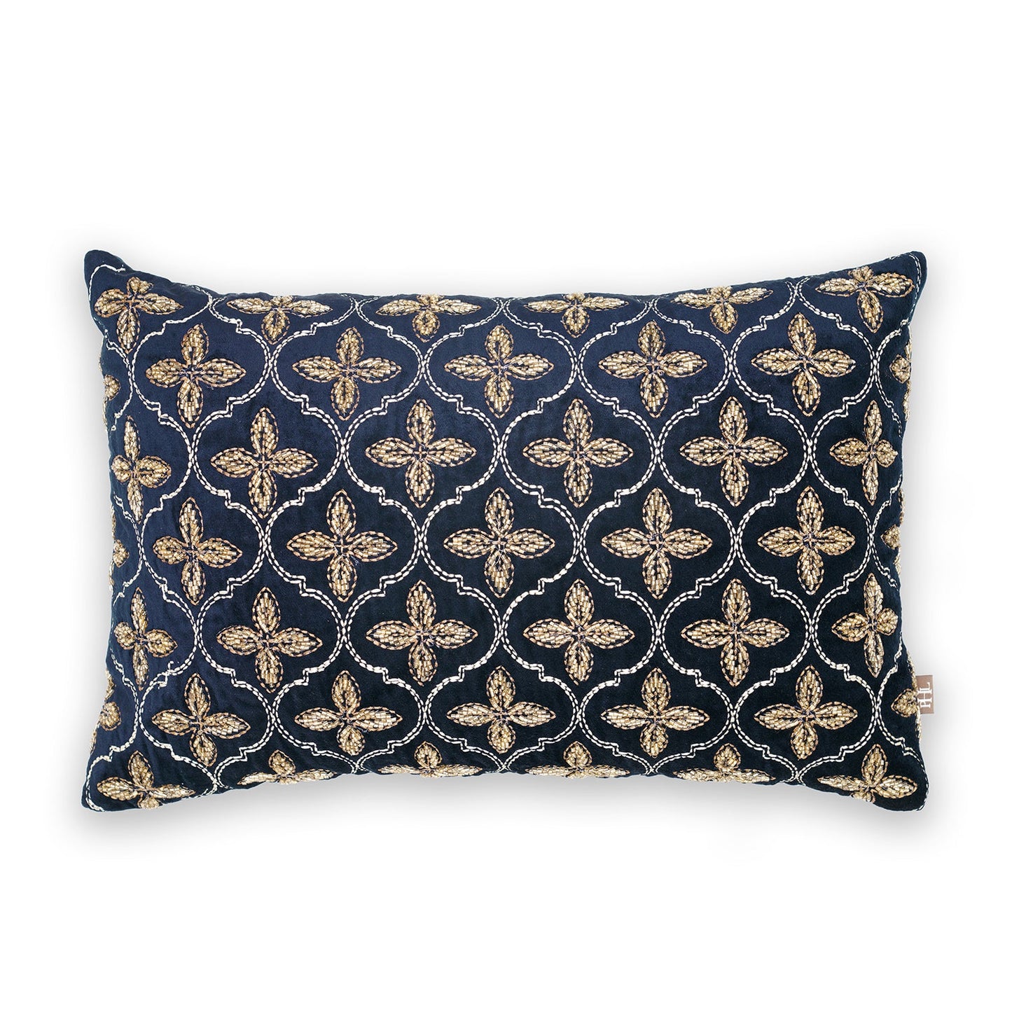 Blue and Gold Embroidered Rectangle Cushion Cover