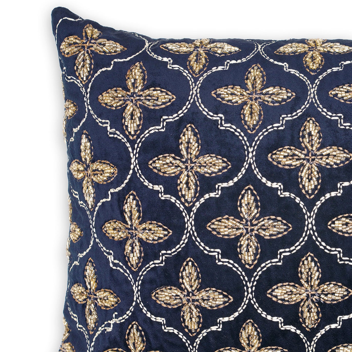 Blue and Gold Embroidered Rectangle Cushion Cover