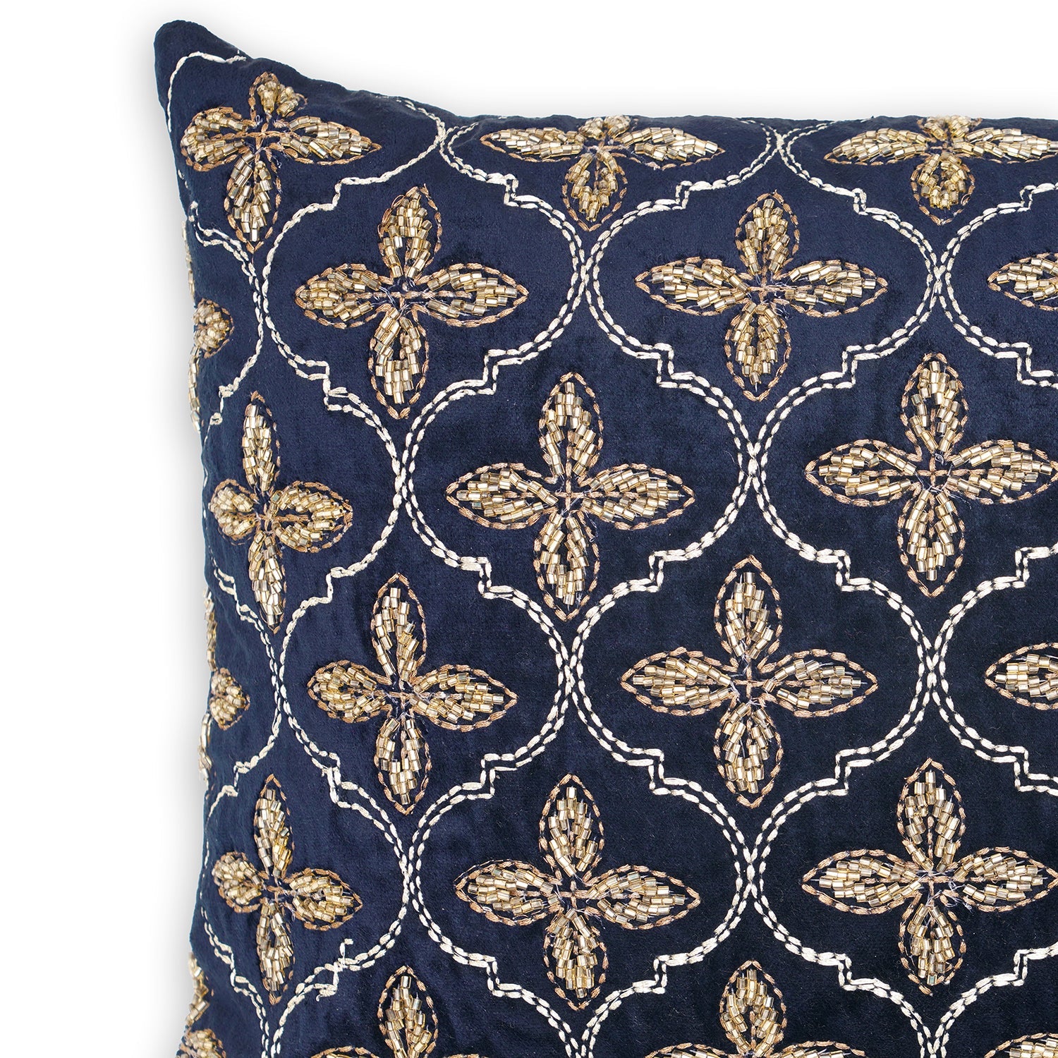 Blue and Gold Embroidered Rectangle Cushion Cover