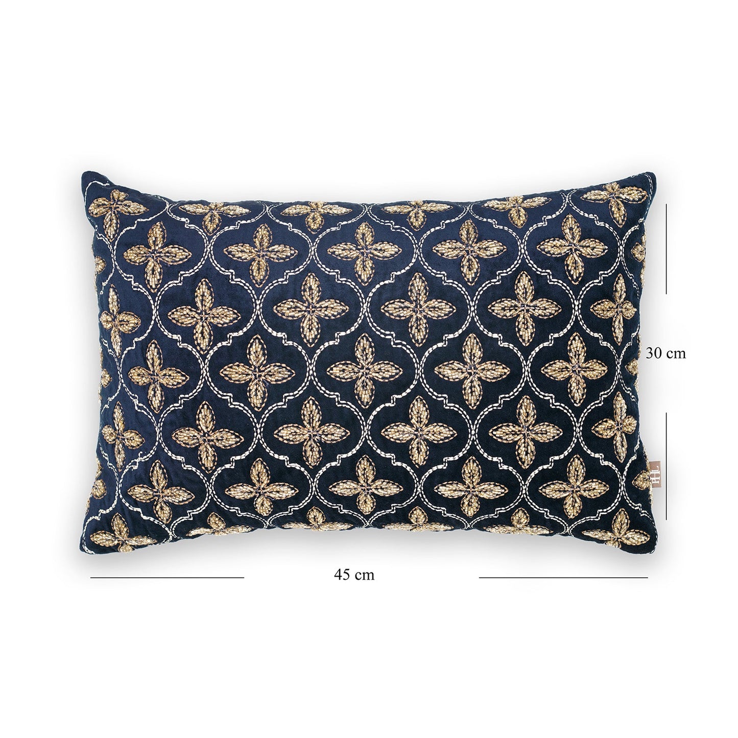 Blue and Gold Embroidered Rectangle Cushion Cover