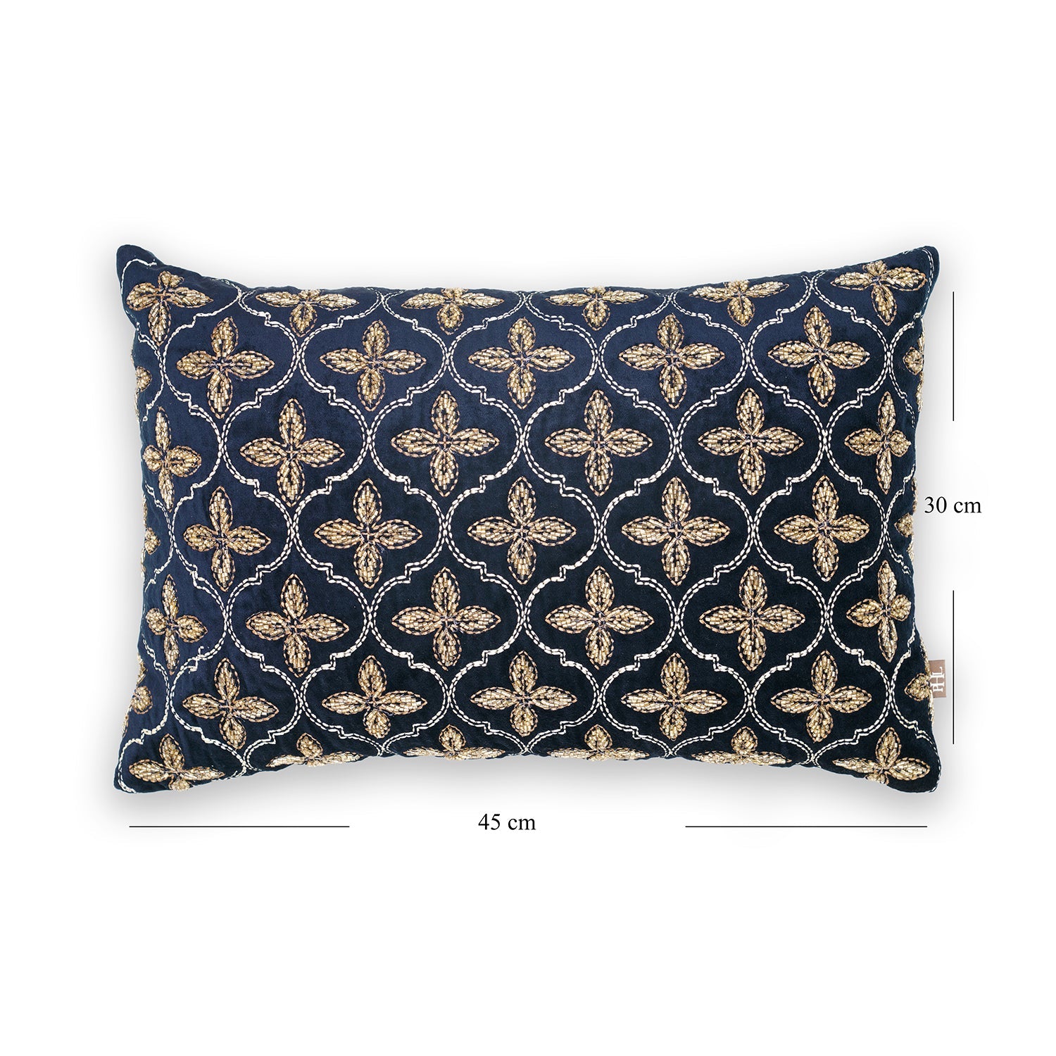 Blue and Gold Embroidered Rectangle Cushion Cover