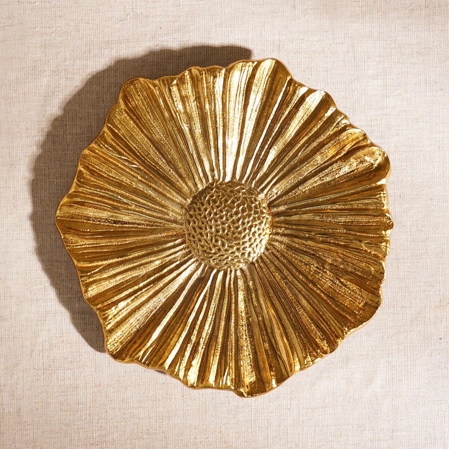 Gold Metal Flower Decorative Platter - Large
