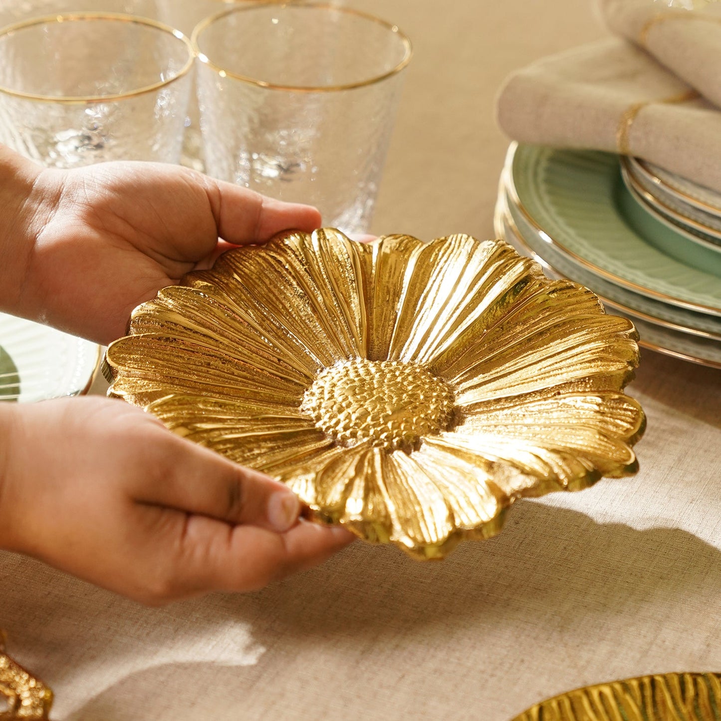 Gold Metal Flower Decorative Platter - Small