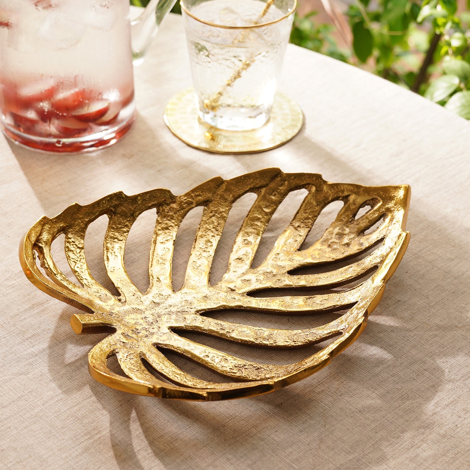 Gold Metal Scalloped Leaf Decorative Platter - Small