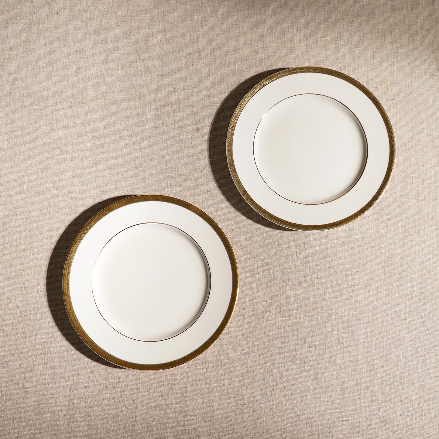 Set of 2 Ivory and Gold Rim Detail Ceramic Dessert Plates