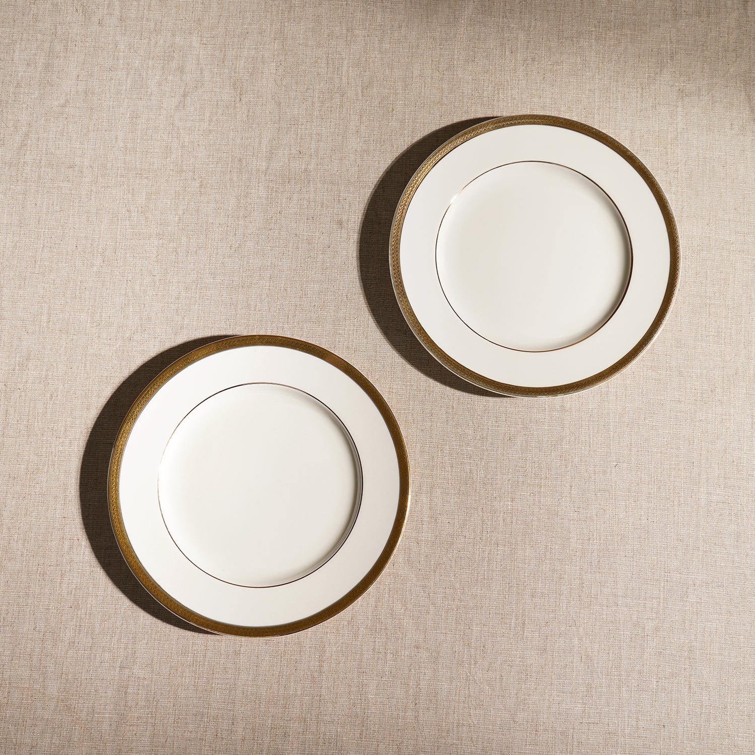 Set of 2 Ivory and Gold Rim Detail Ceramic Dessert Plates