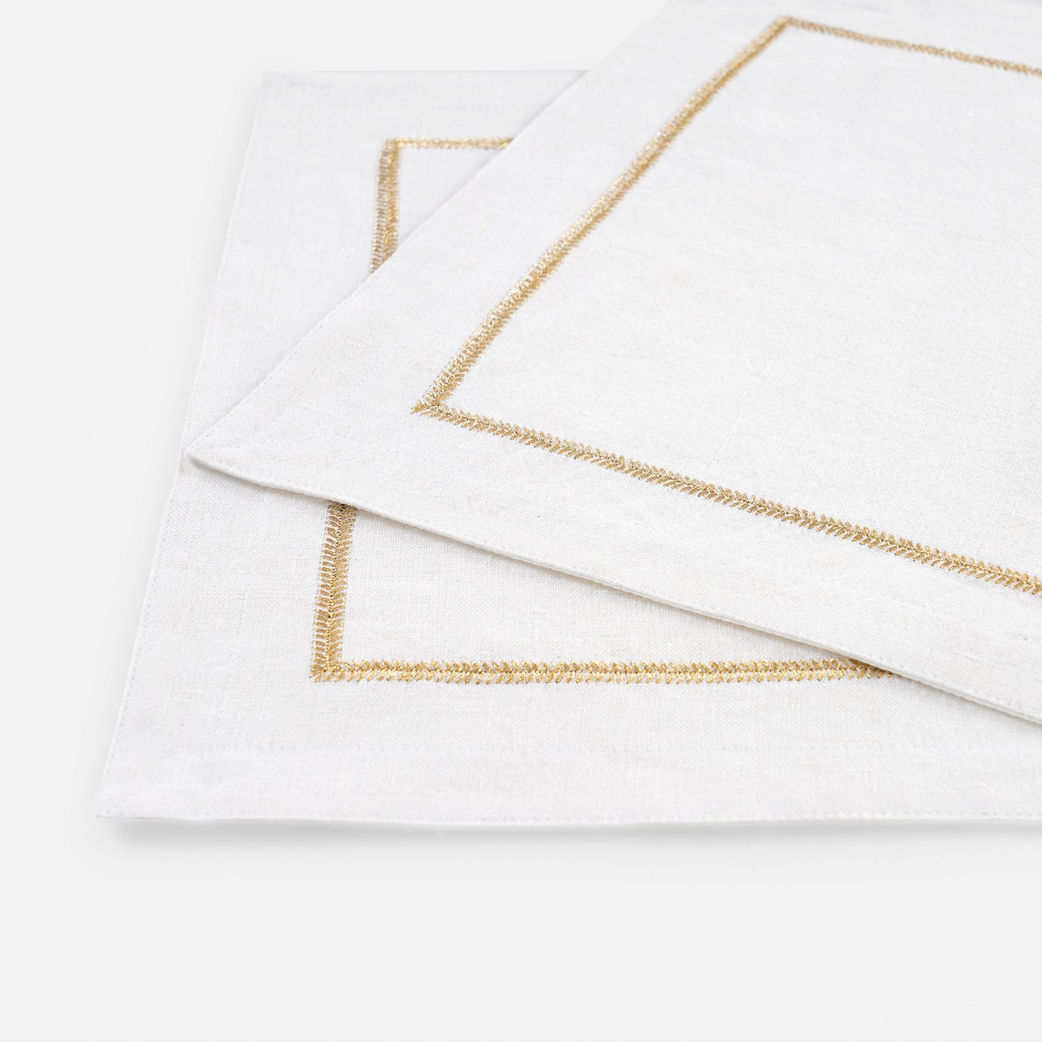 Set of 2 Off White Linen Zari Embroidered Placemats