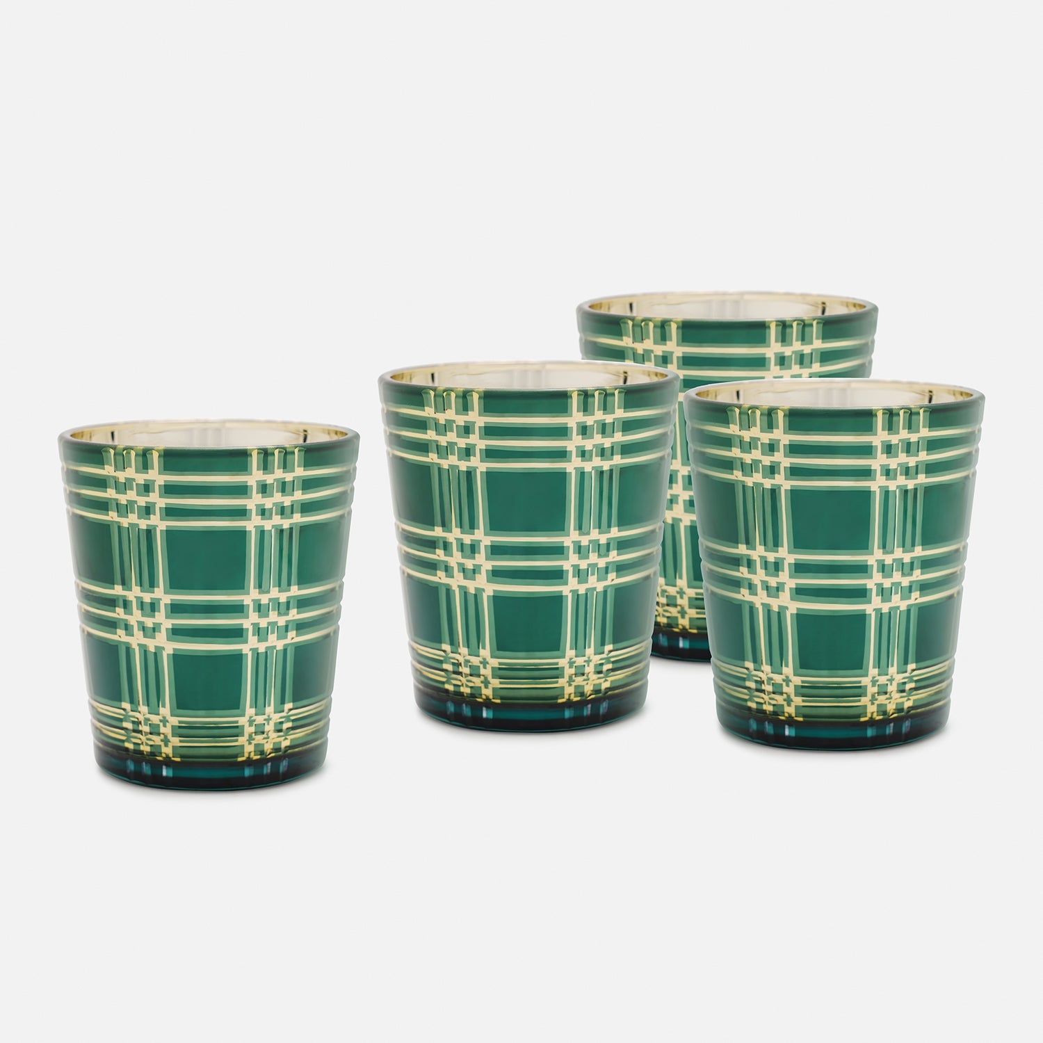 Set of 4 Green and Gold Cut Pattern Votives