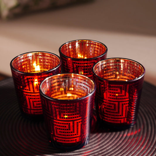 Set of 4 Red Pattern Votives