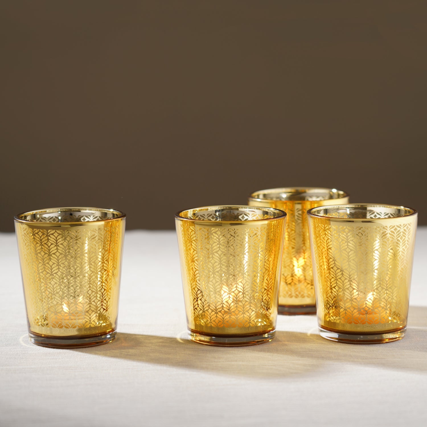 Set of 4 Gold Pattern Votives
