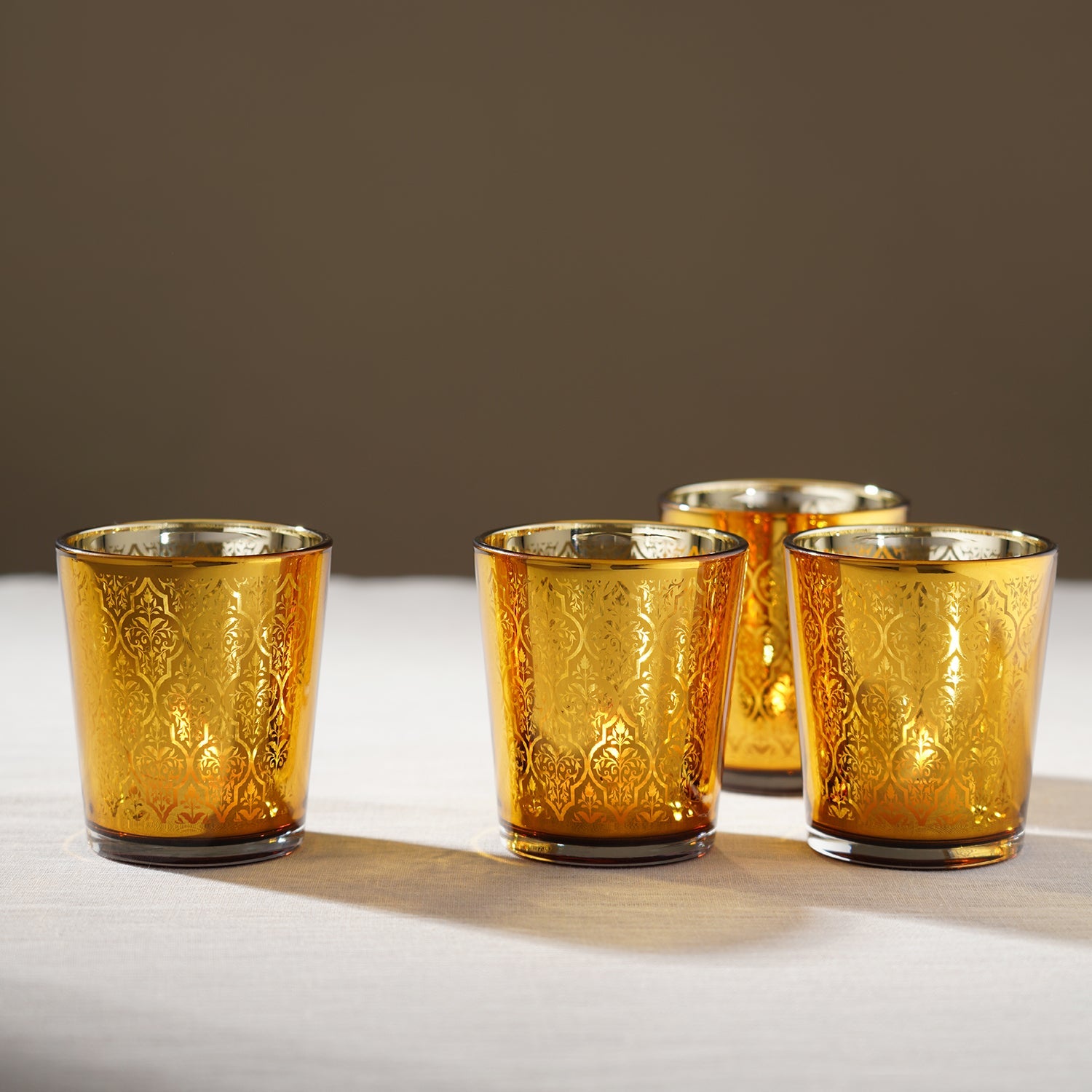 Set of 4 Gold Pattern Votives