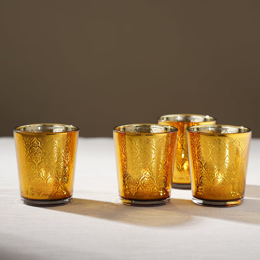 Set of 4 Gold Pattern Votives