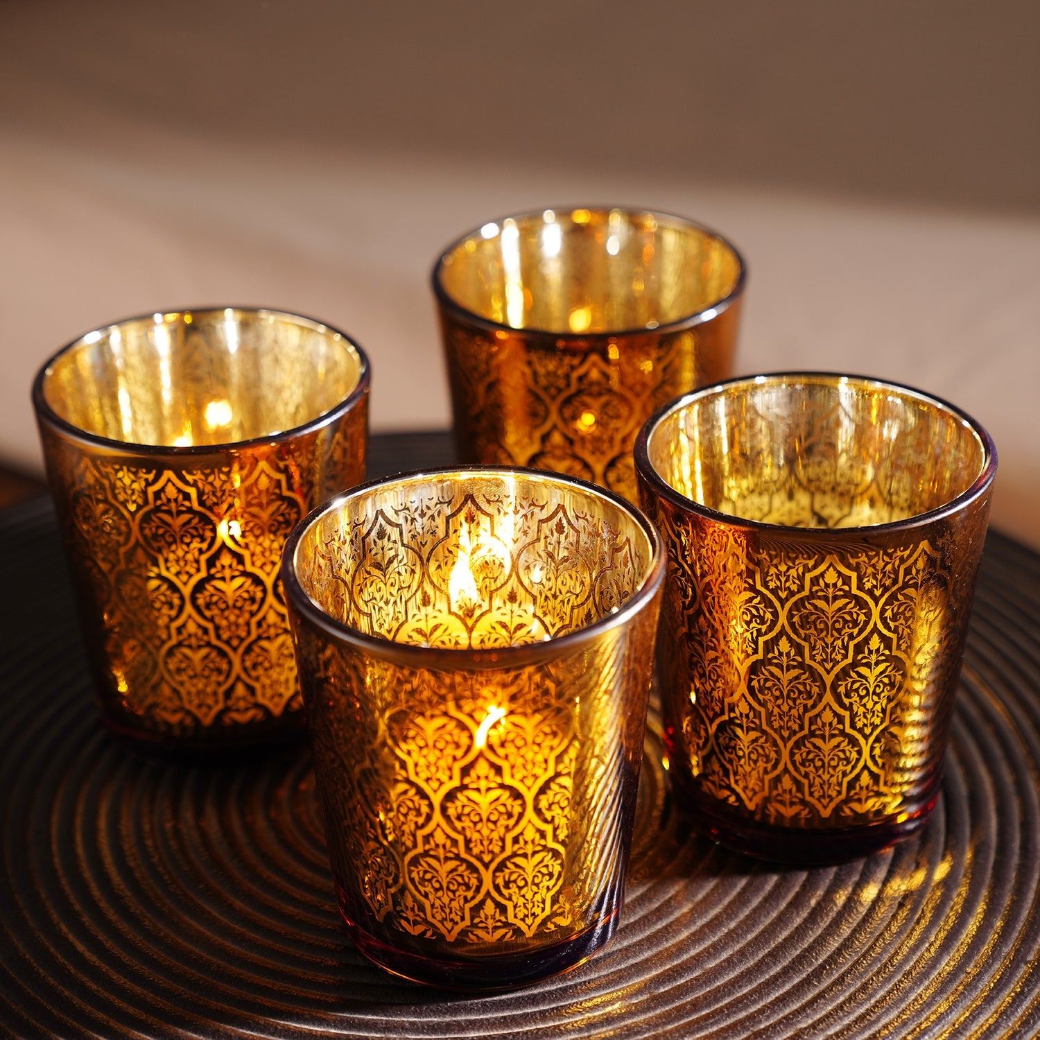 Set of 4 Gold Pattern Votives