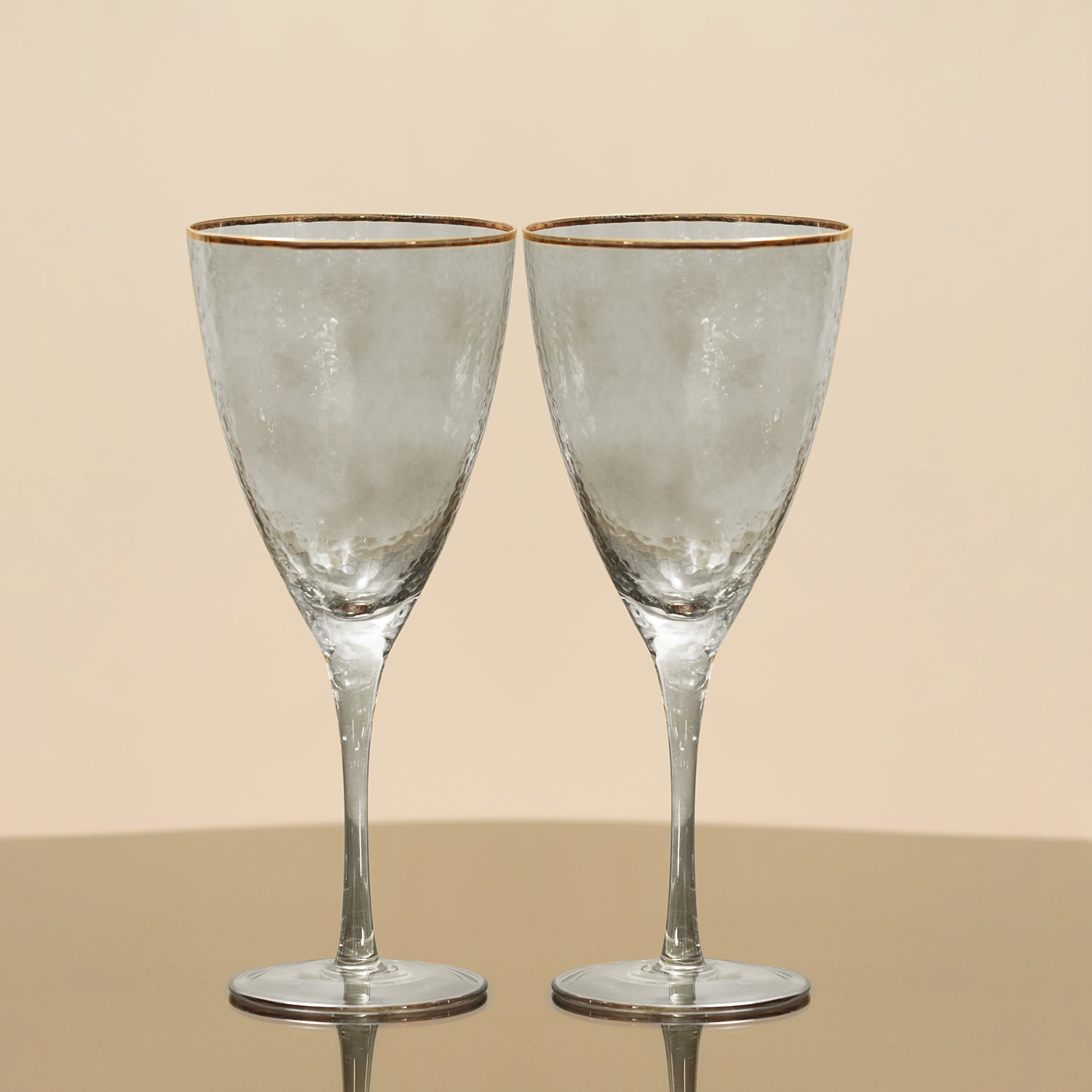 Set of 2 Grey Hammered Wine Glasses