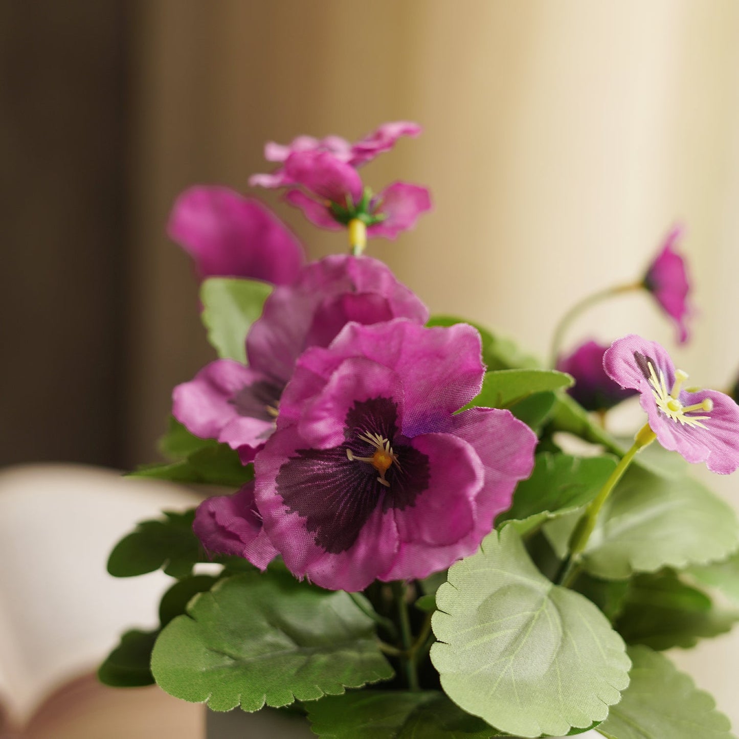 Purple Artificial Pansy Plant with Cement Pot