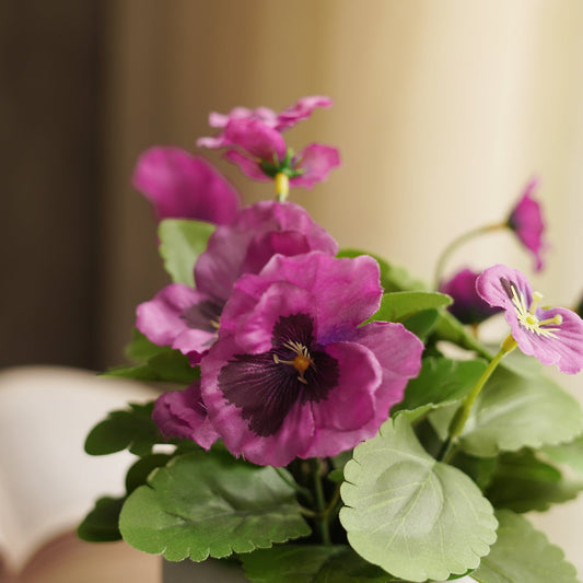 Purple Artificial Pansy Plant with Cement Pot