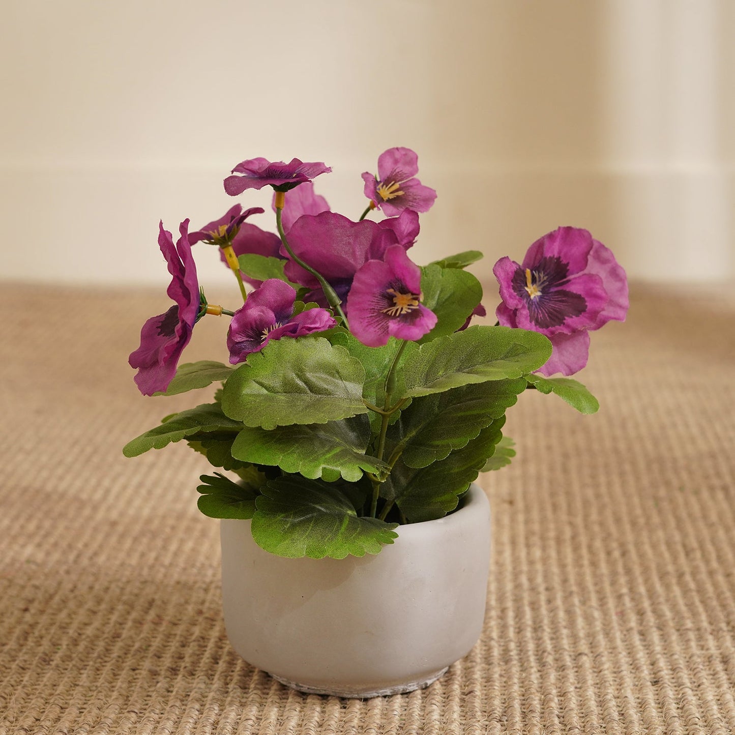 Purple Artificial Pansy Plant with Cement Pot