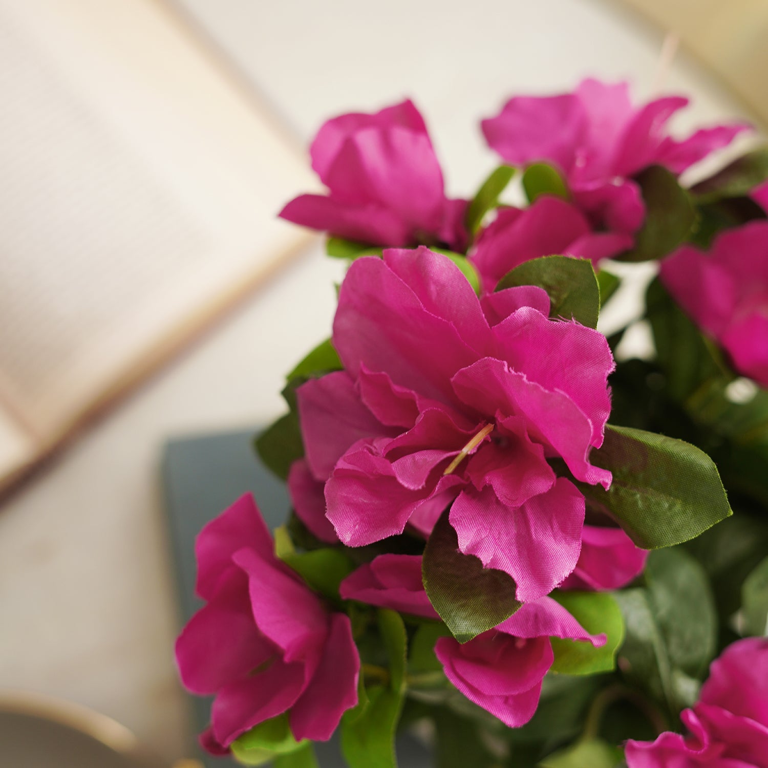 Pink Artificial Azalea Plant with Cement Pot
