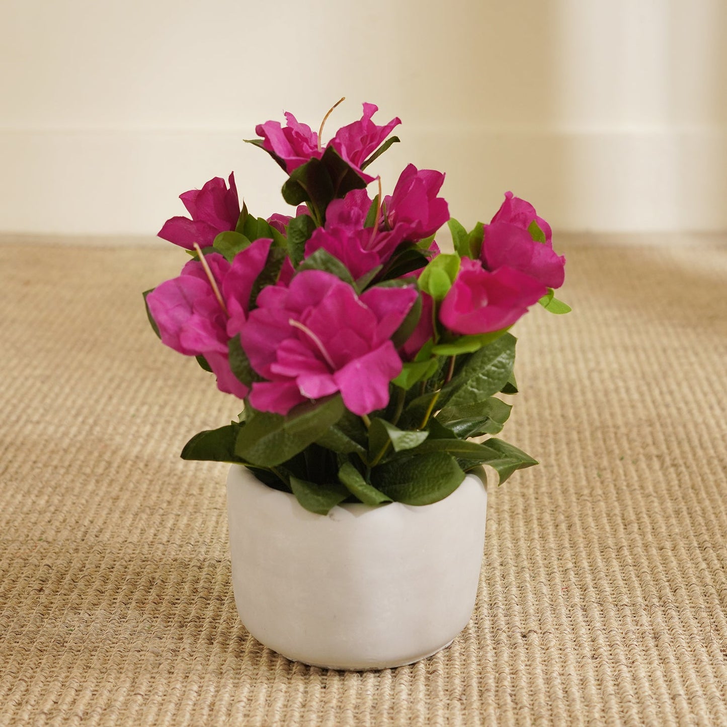 Pink Artificial Azalea Plant with Cement Pot