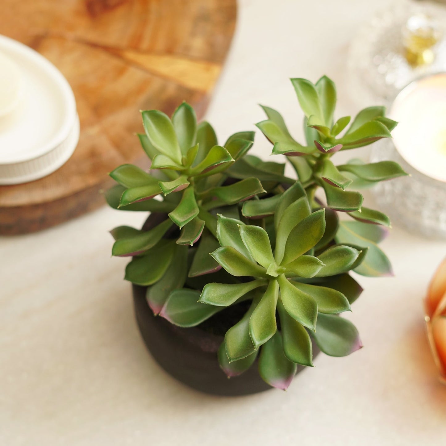 Green Artificial Succulent with Cement Pot