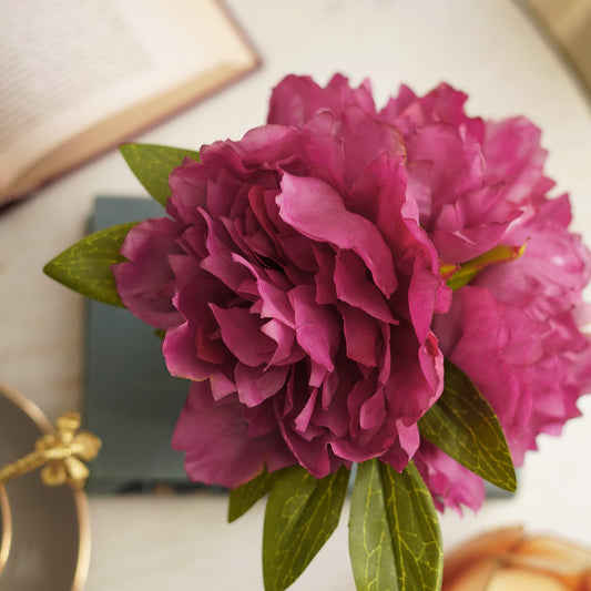 Pink Artificial Peony with Glass Vase
