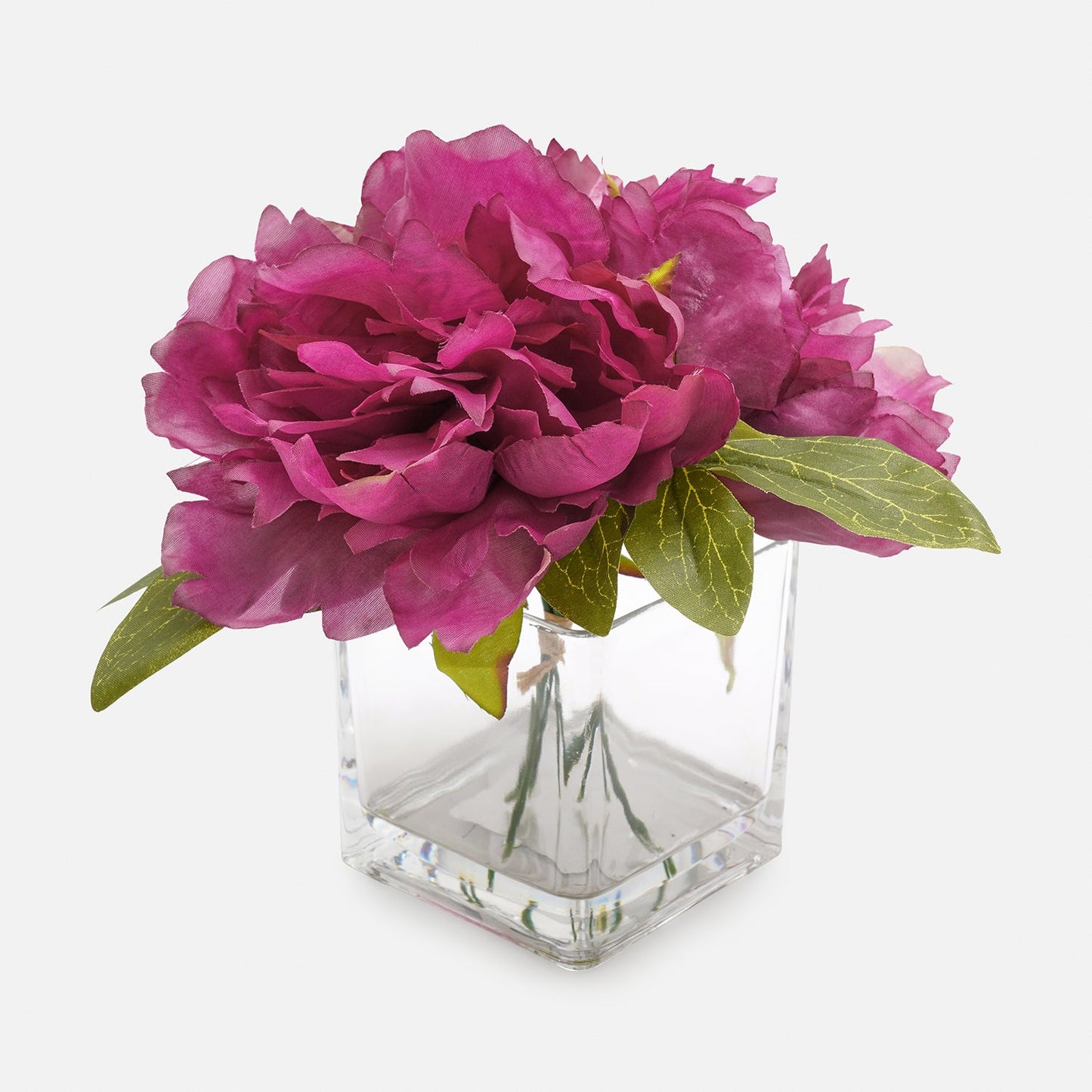 Pink Artificial Peony with Glass Vase