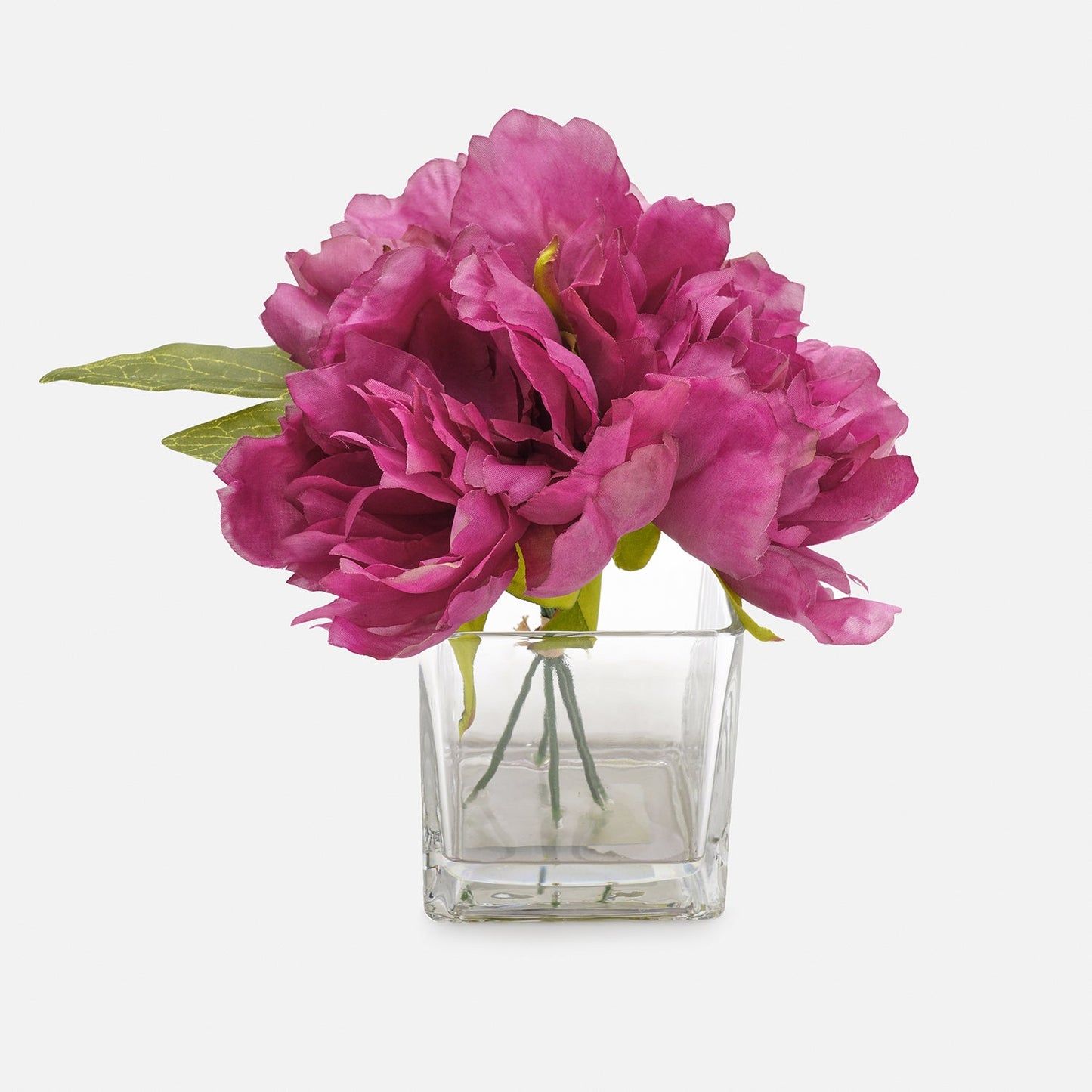 Pink Artificial Peony with Glass Vase
