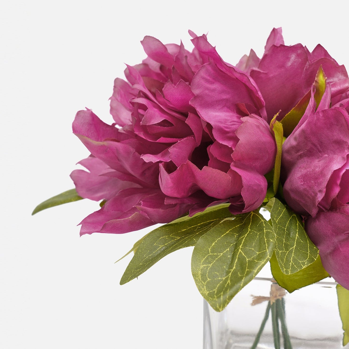 Pink Artificial Peony with Glass Vase