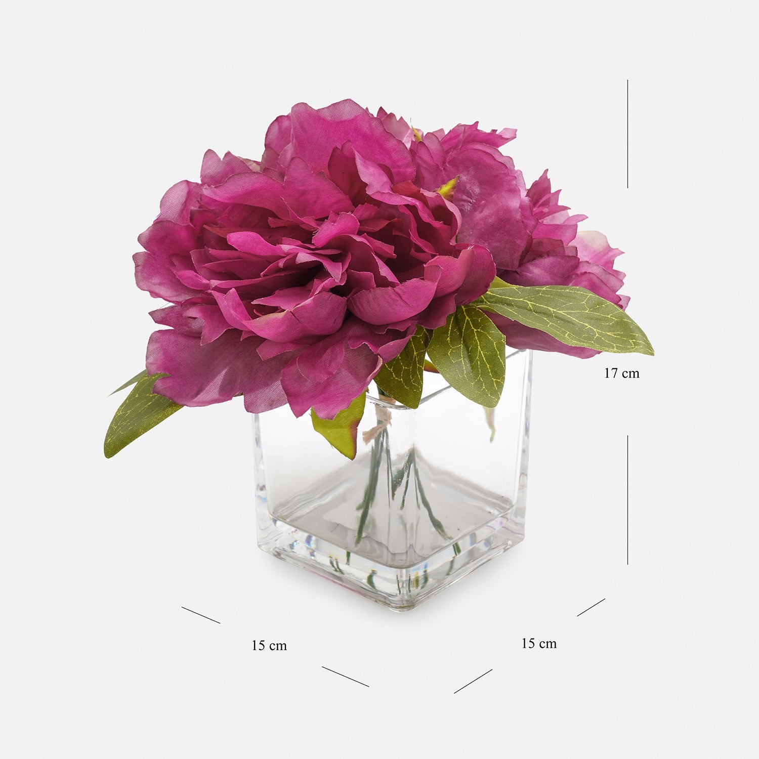 Pink Artificial Peony with Glass Vase