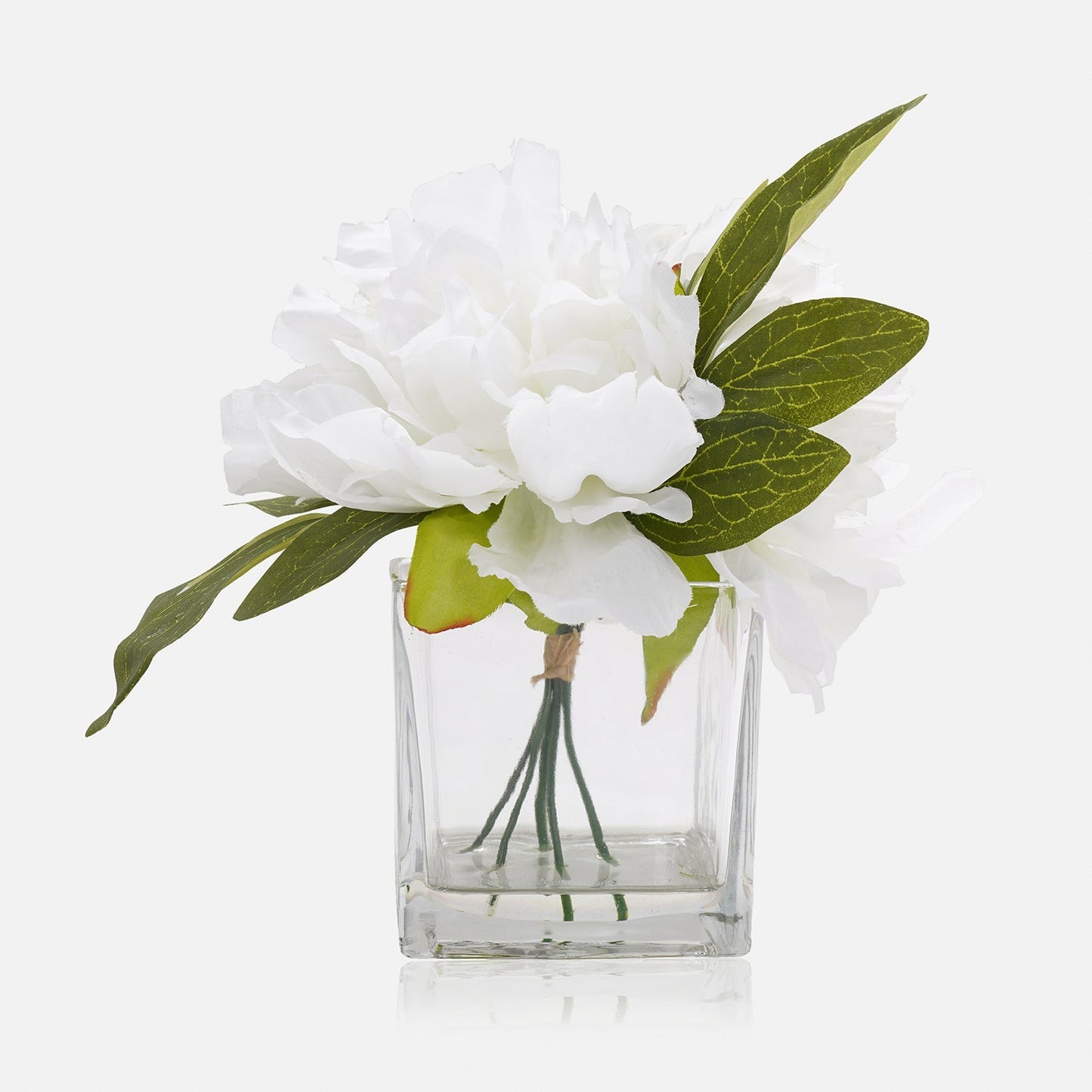 White Artificial Peony with Glass Vase