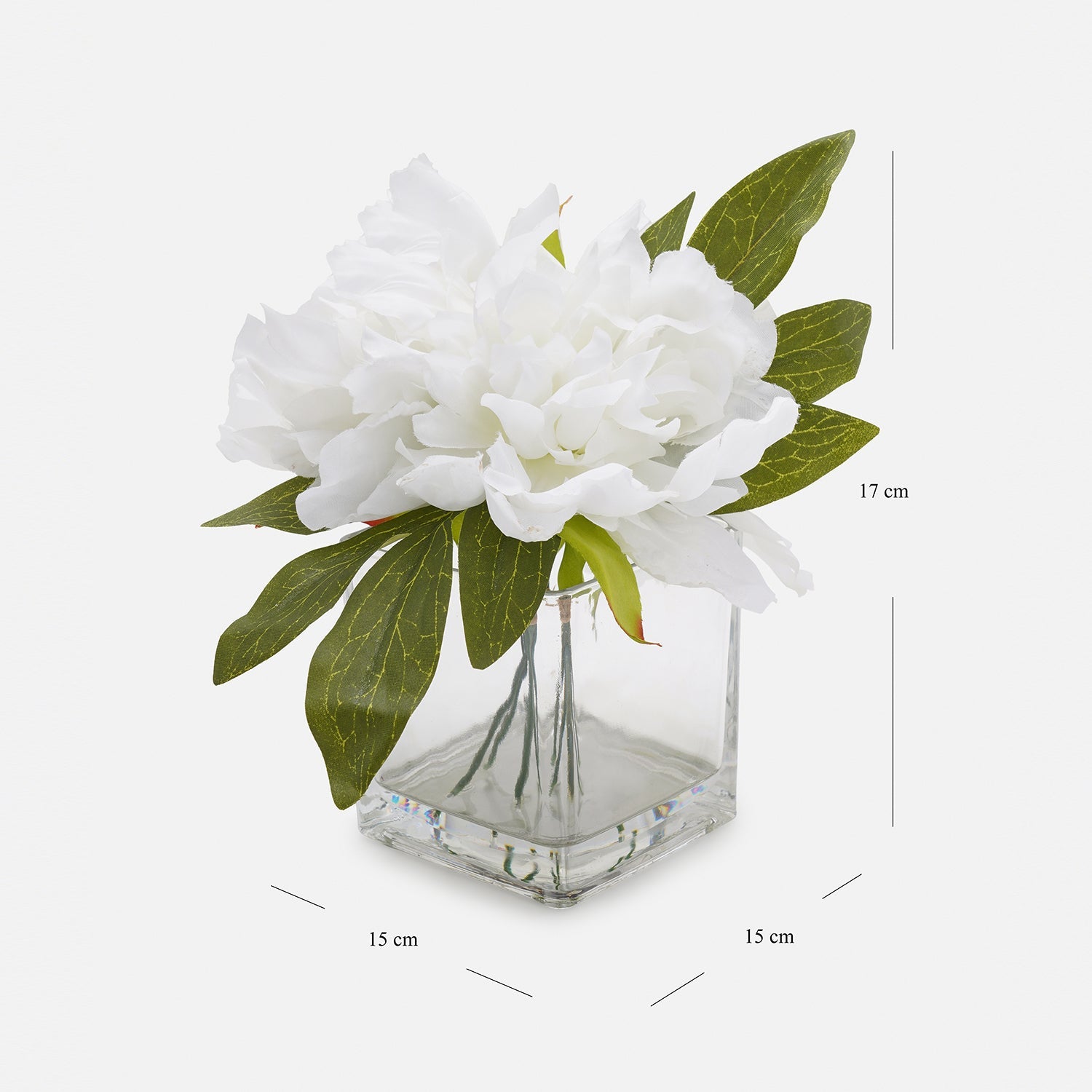 White Artificial Peony with Glass Vase