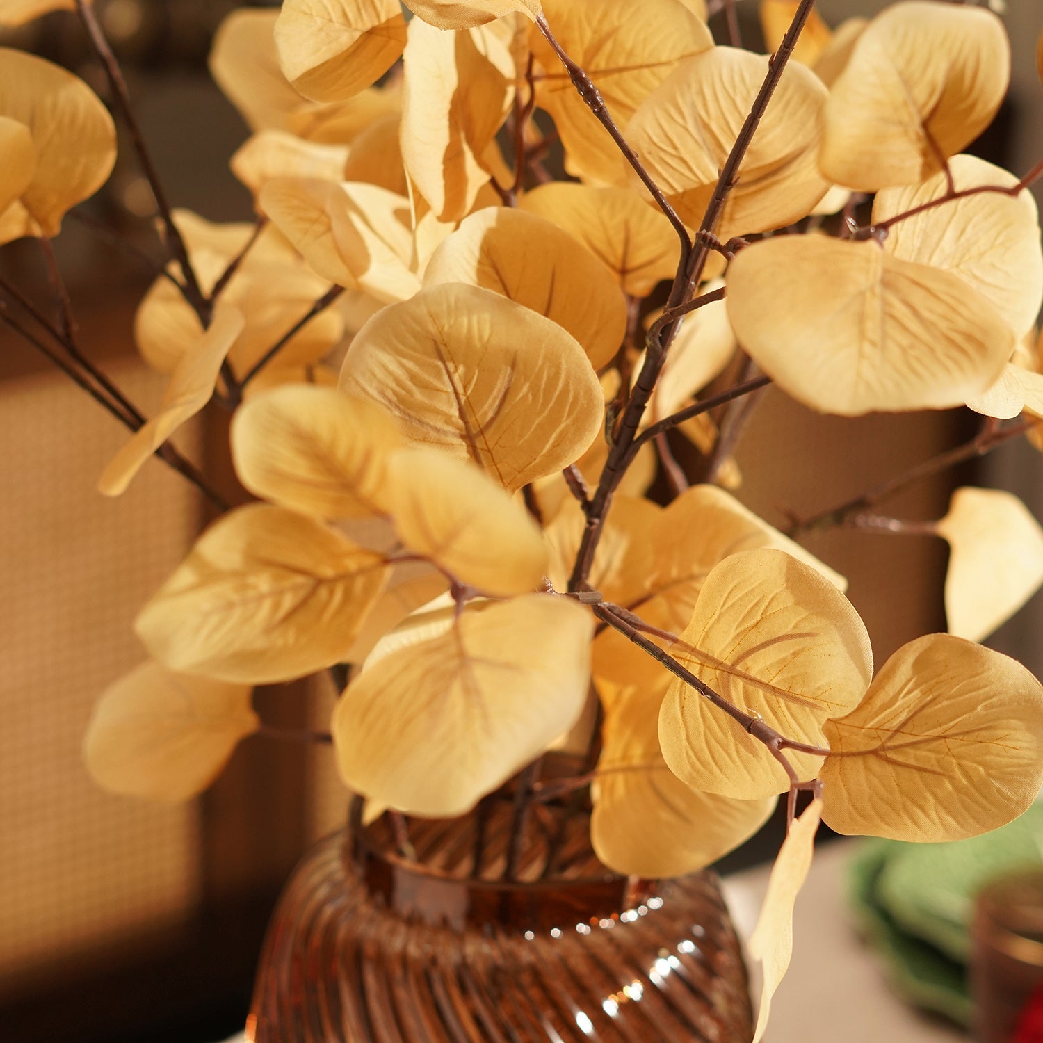 Brown Dry Eucalyptus Artificial Leaf Spray - Single