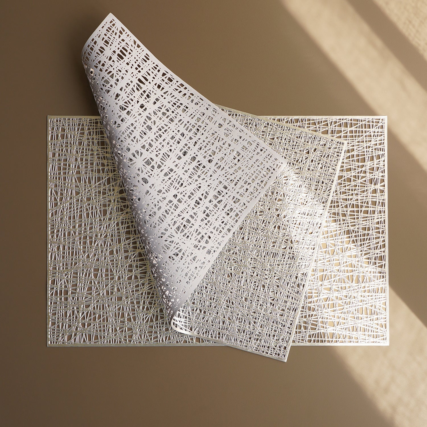 Set of 2 Silver Metallic PVC Placemats