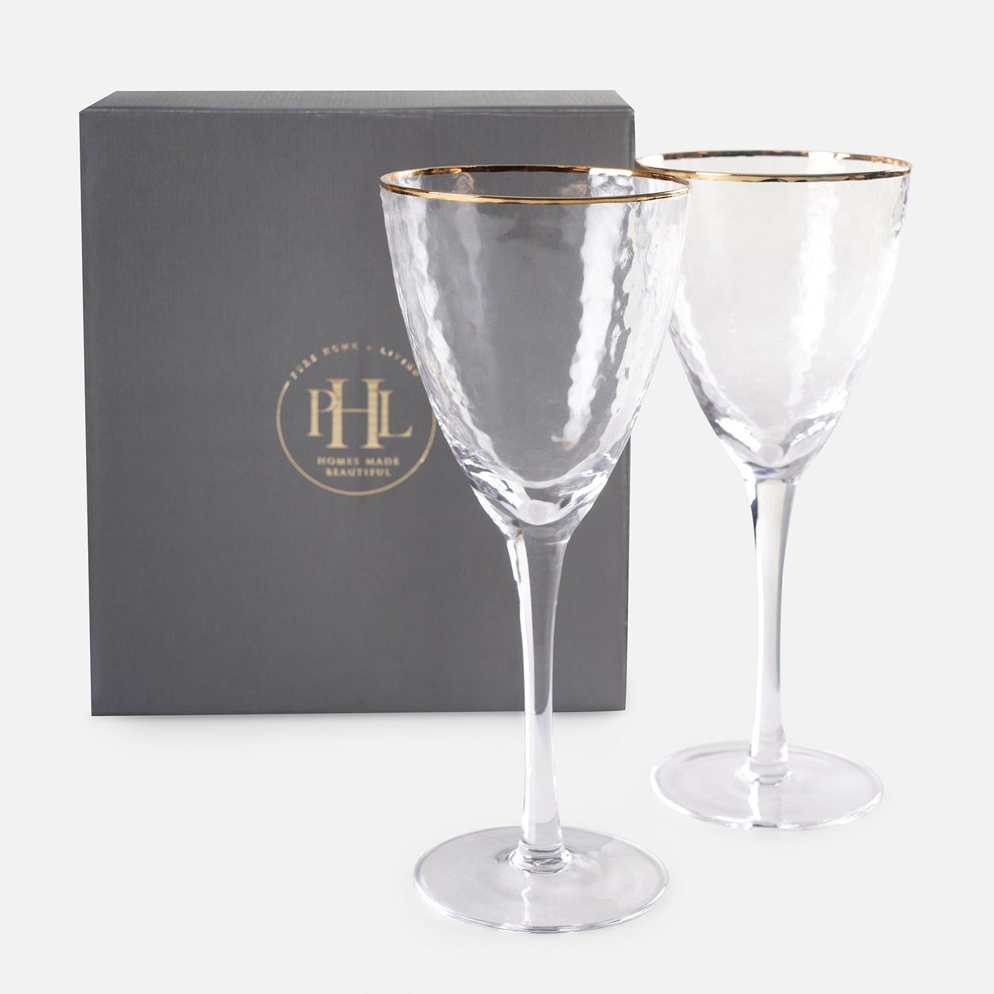 Set of 2 Clear Hammered Wine Glasses