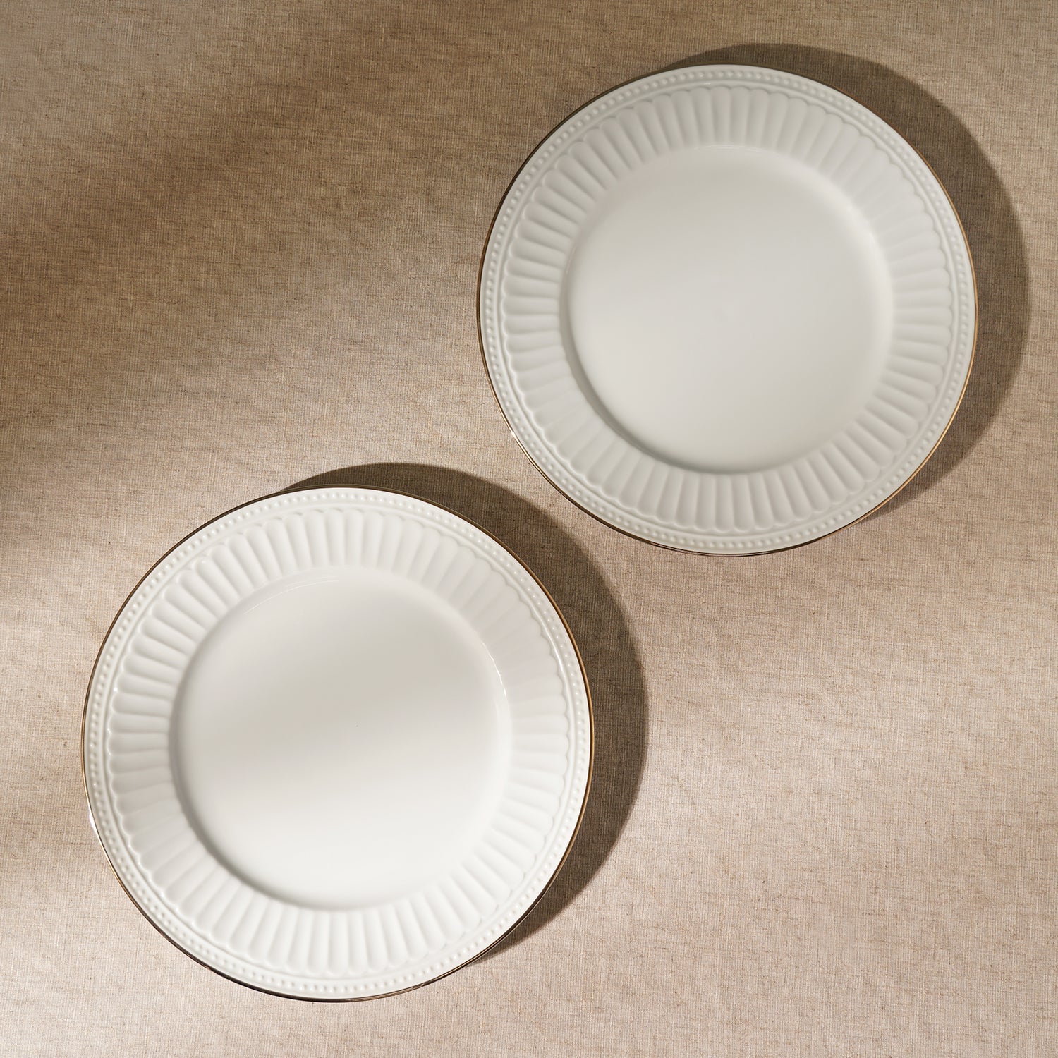 Set of 2 Ivory Ceramic Dinner Plates