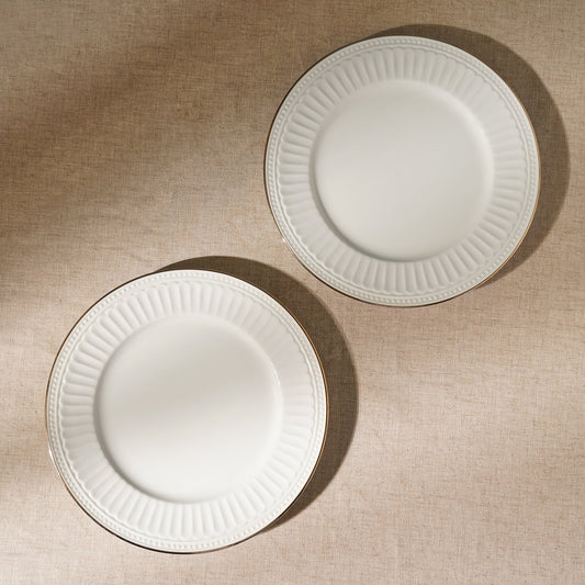 Set of 2 Ivory Ceramic Dinner Plates