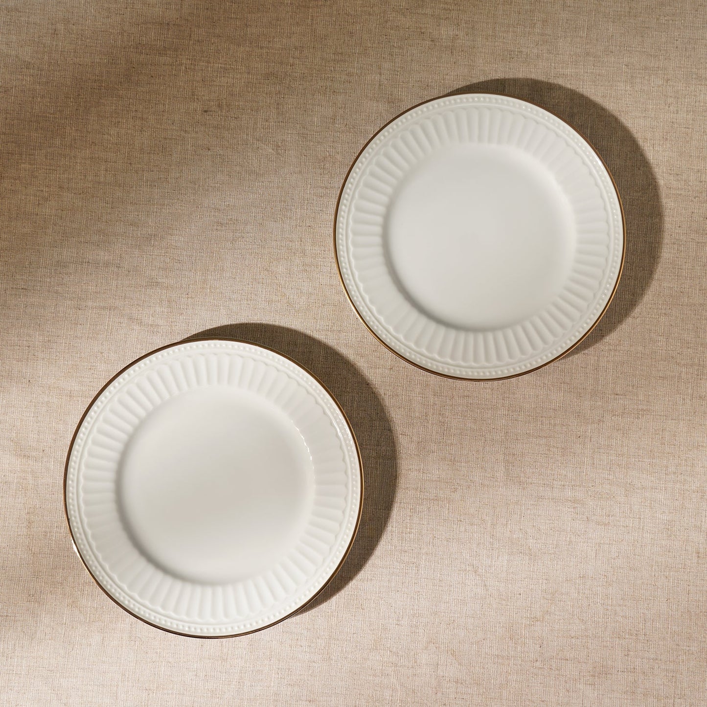 Set of 2 Ivory Ceramic Dessert Plates