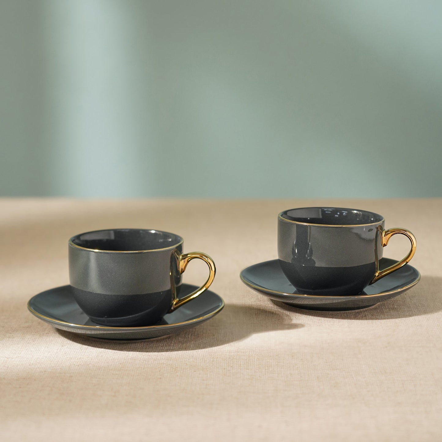 Set of 2 Dark Grey Senorita Tea Cups and Saucers