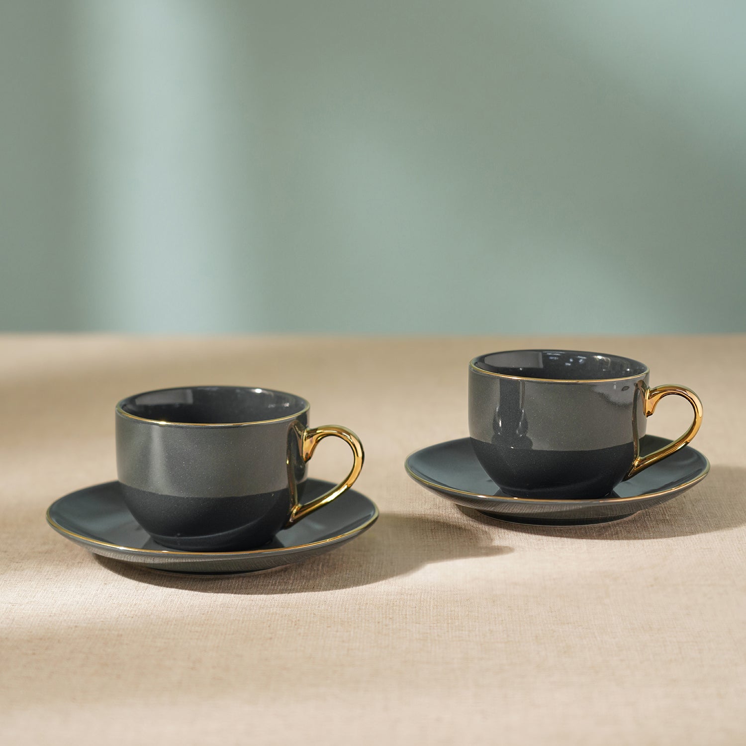 Set of 2 Dark Grey Senorita Tea Cups and Saucers