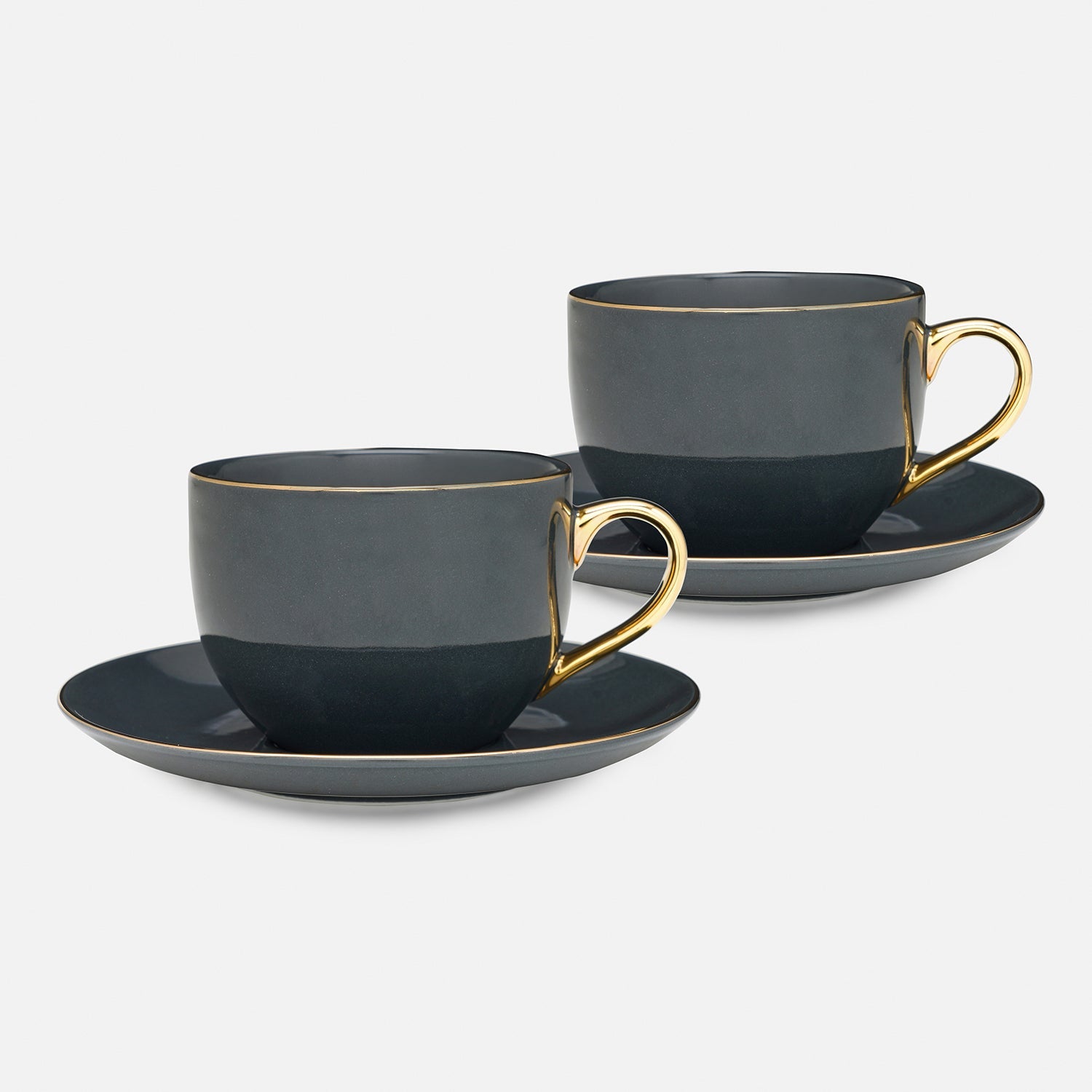 Set of 2 Dark Grey Senorita Tea Cups and Saucers