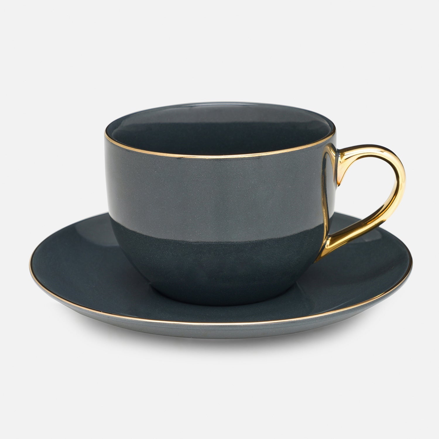 Set of 2 Dark Grey Senorita Tea Cups and Saucers