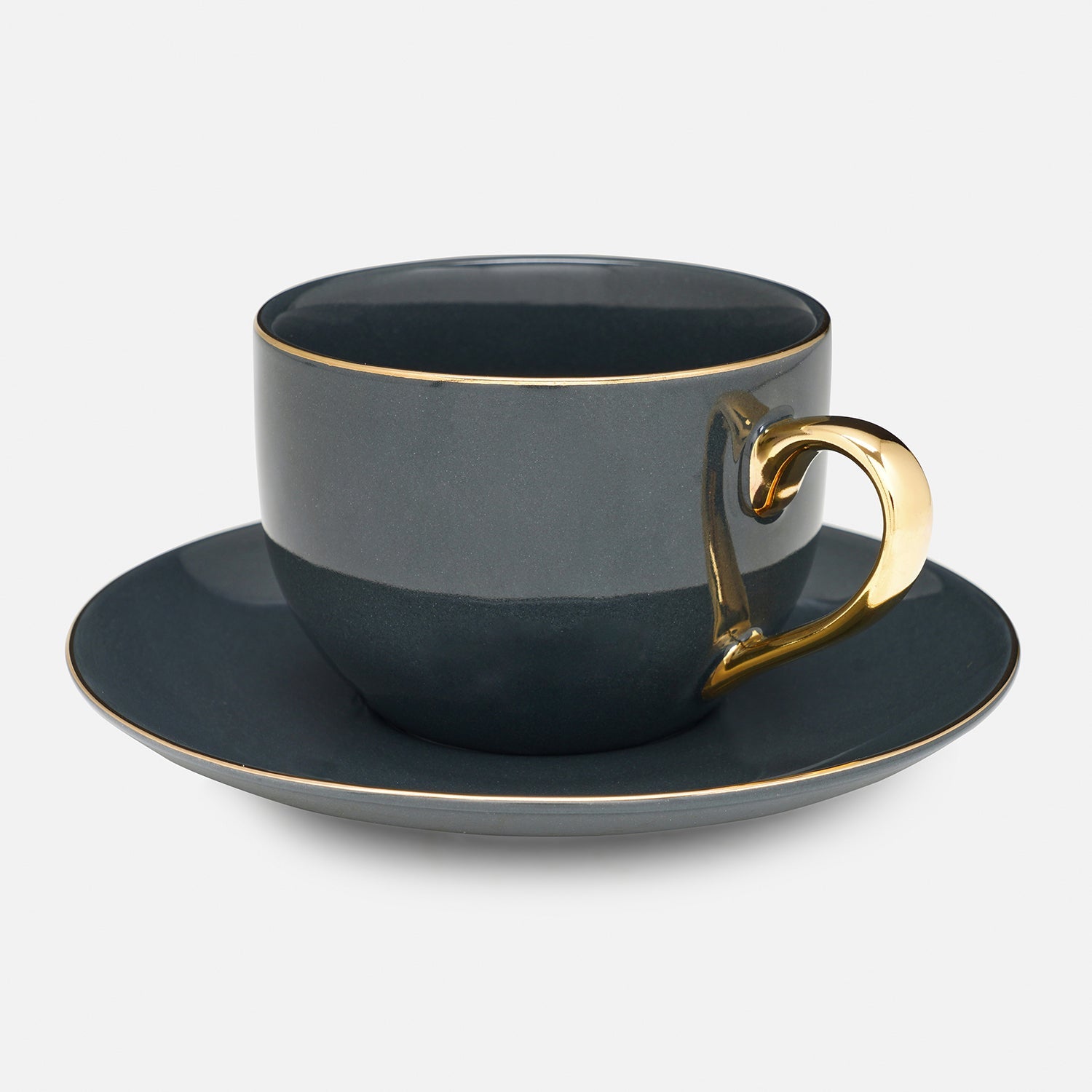 Set of 2 Dark Grey Senorita Tea Cups and Saucers