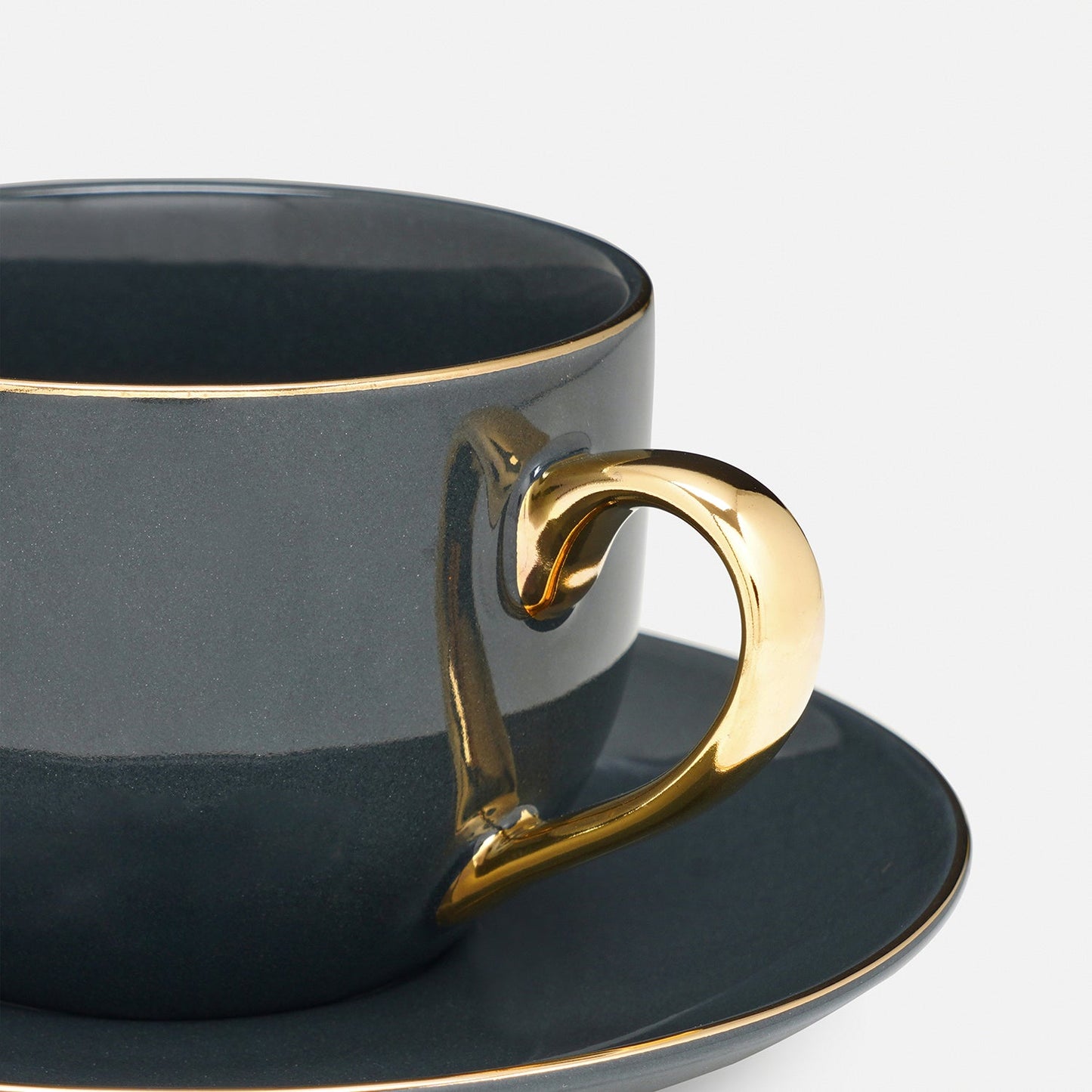 Set of 2 Dark Grey Senorita Tea Cups and Saucers