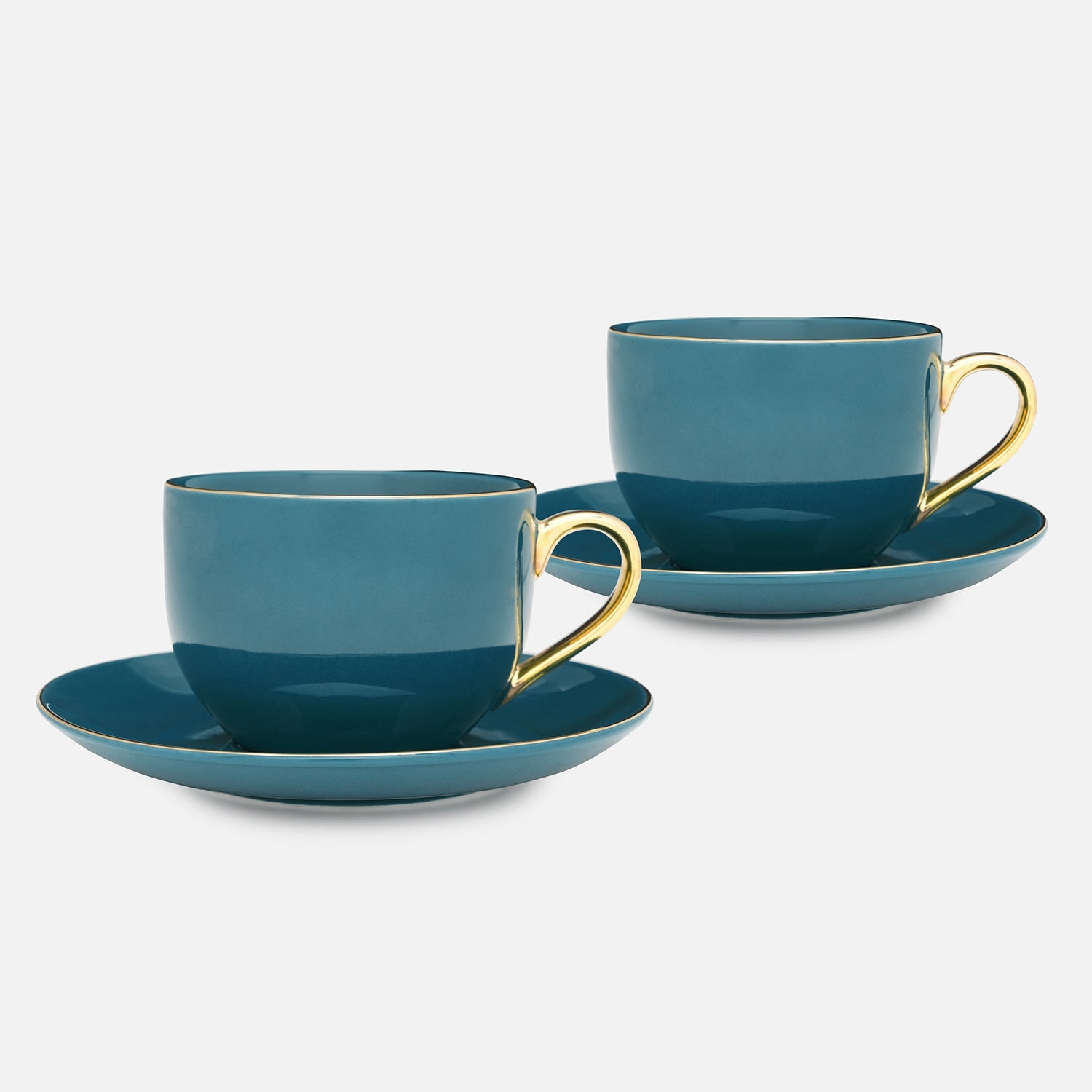 Set of 2 Teal Senorita Tea Cups and Saucers