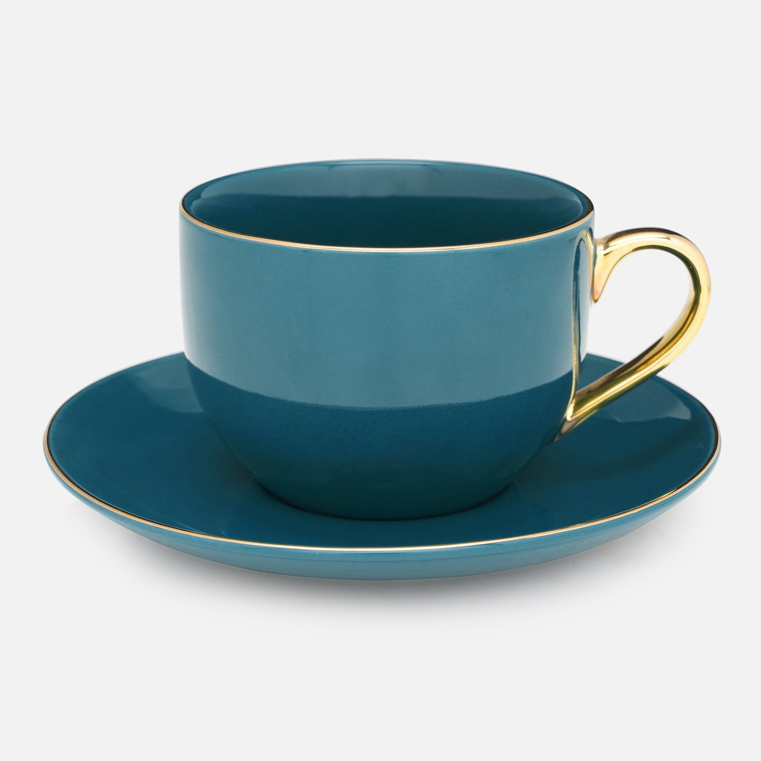 Set of 2 Teal Senorita Tea Cups and Saucers