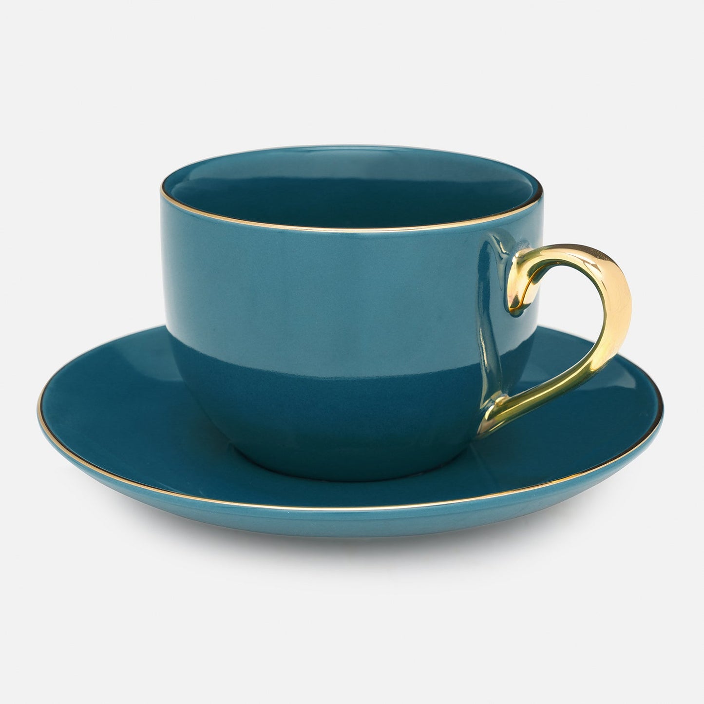 Set of 2 Teal Senorita Tea Cups and Saucers