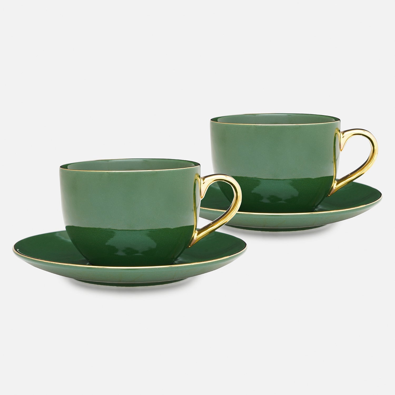 Set of 2 Dark Green Senorita Tea Cups and Saucers