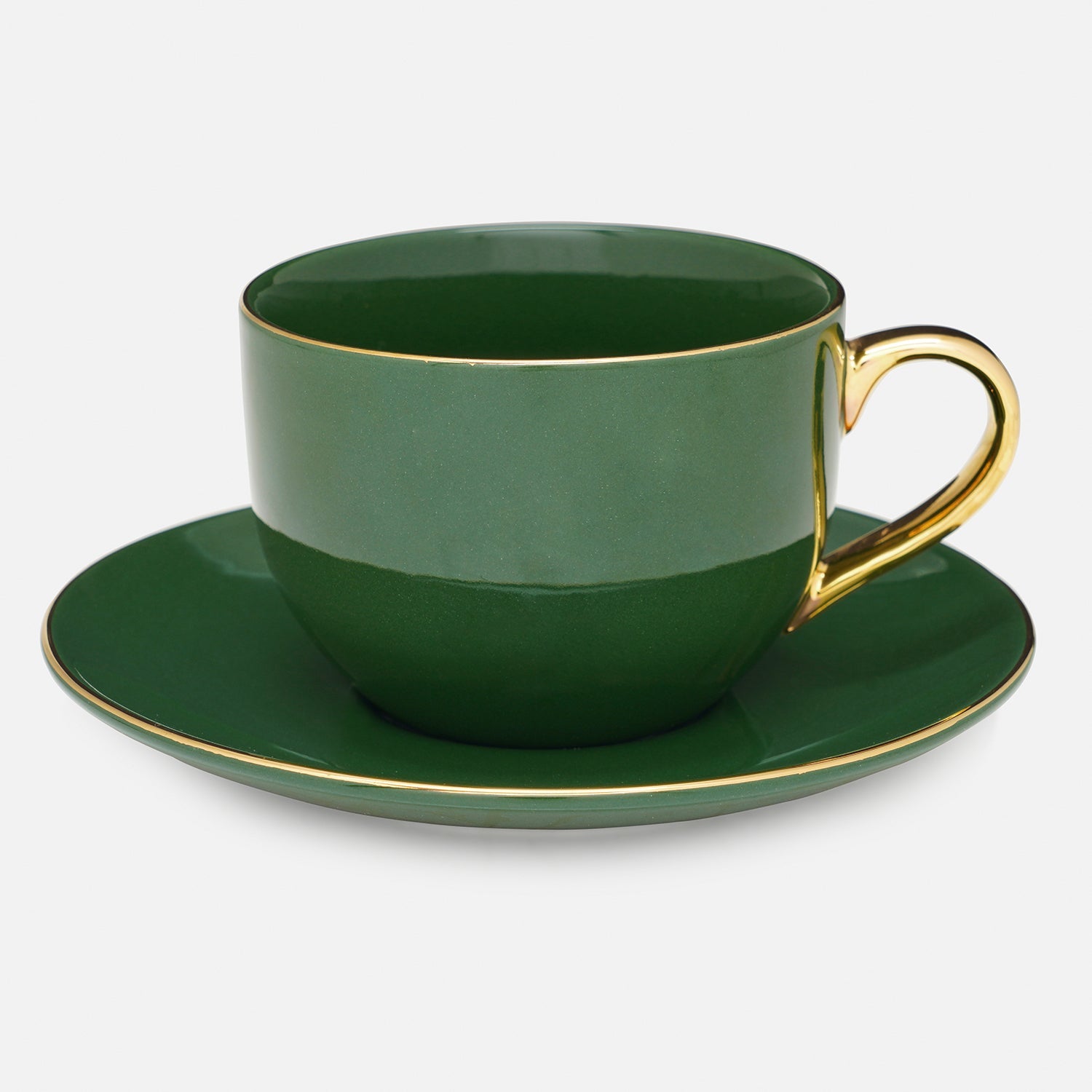Set of 2 Dark Green Senorita Tea Cups and Saucers