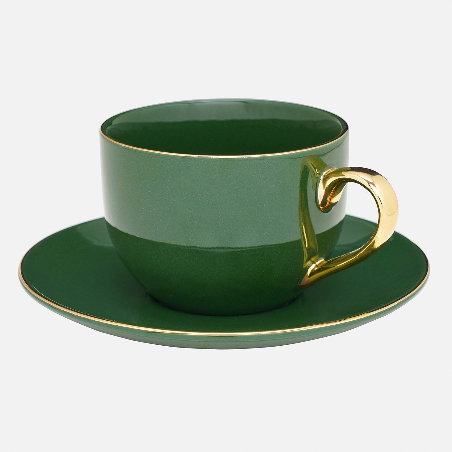 Set of 2 Dark Green Senorita Tea Cups and Saucers